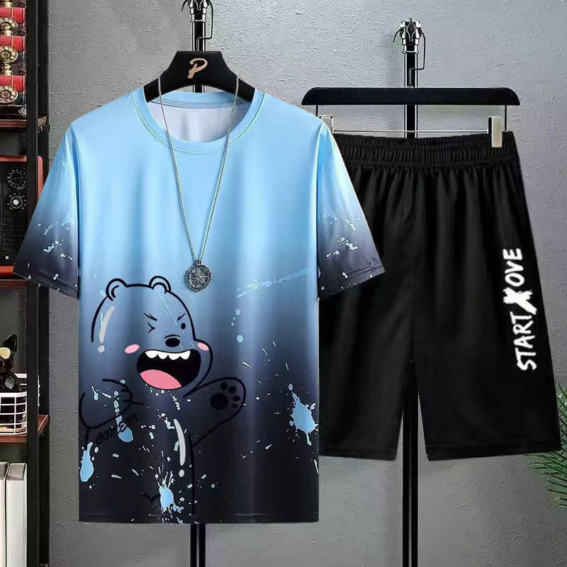 Camiseta de manga corta 2025 verano nueva versión coreana de la tendencia de la moda delgada degradada salpicaduras de tinta fina ropa superior para hombres