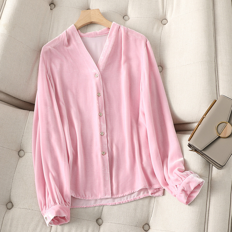 2026 New Spring and Summer Silk Velvet Shirt for Women, Elegant Mulberry Silk V-Neck Commuter Niche Silk Top