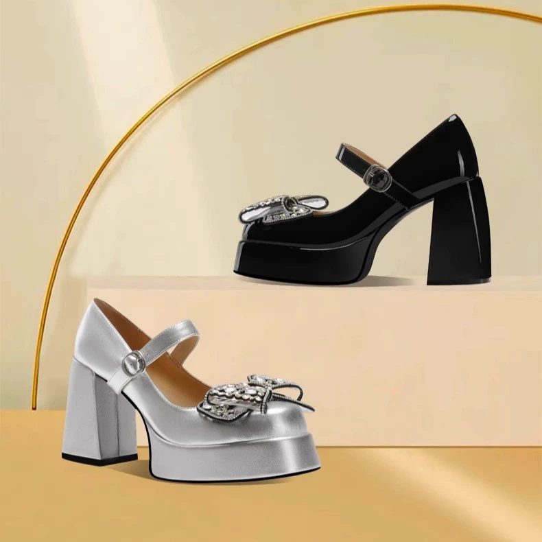 Туфли на высоком каблуке женские туфли на толстом каблуке 2025 новая туфли с неглубоким ртом