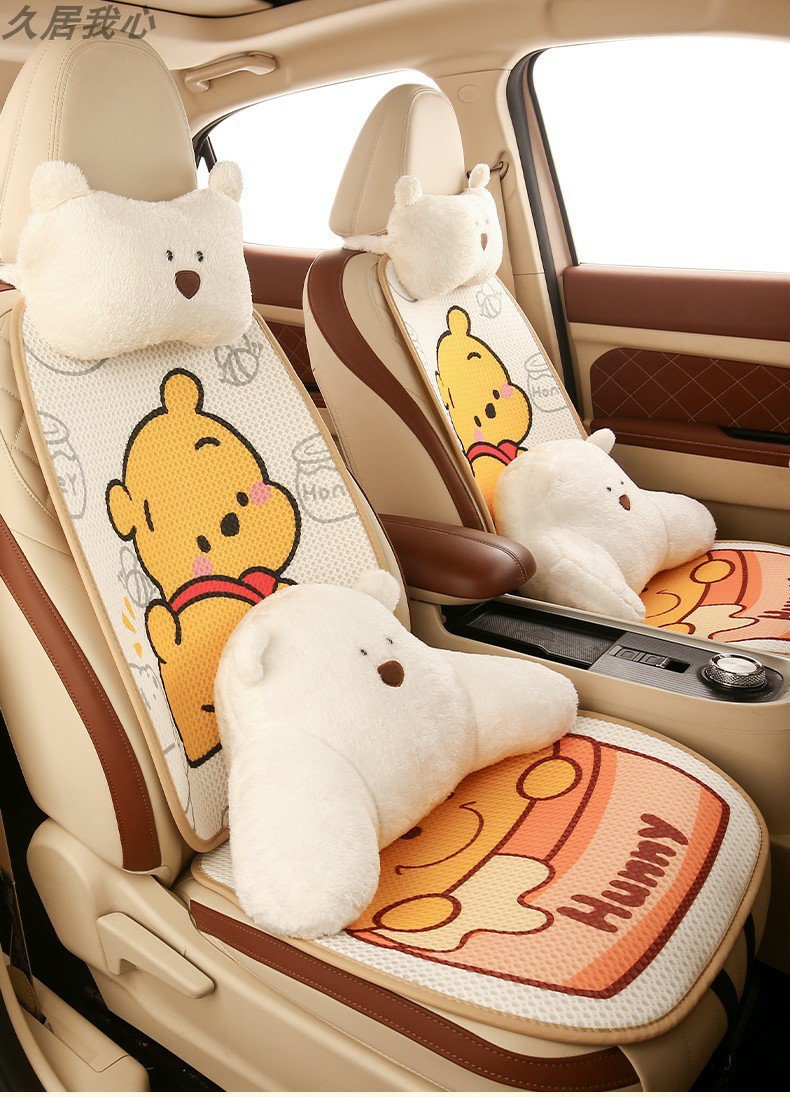 Car seat cushion four seasons universal cute Winnie the Poole girl seat cushion single-piece three-piece seat cover rear butt cushion