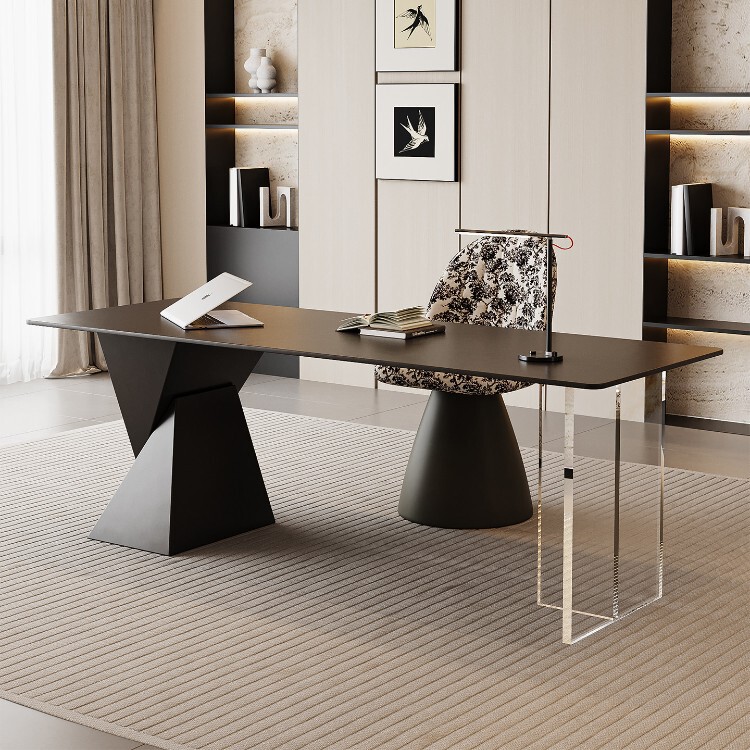 Acrylic rock slab office desk, large size, Italian minimalist style, suitable for home use as a study desk, desk for bosses, computer desk, or workstation