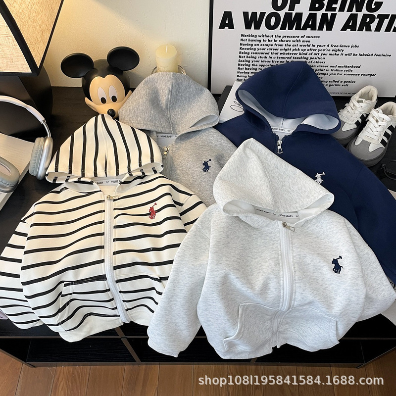 Men's and Women's Korean-style Casual All-match Cardigan Sweater Jacket for Big Children Spring and Autumn New Fashionable Solid Color Hooded