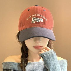 可爱简约刺绣字母拼色鸭舌帽子春夏防晒显脸小宽帽檐软顶棒球帽