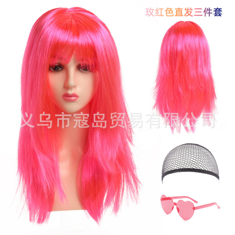 Halloween Long Hair Straight Disco Color Neon Fringe Hair Straight COS Party RPG Show Perruca image 12