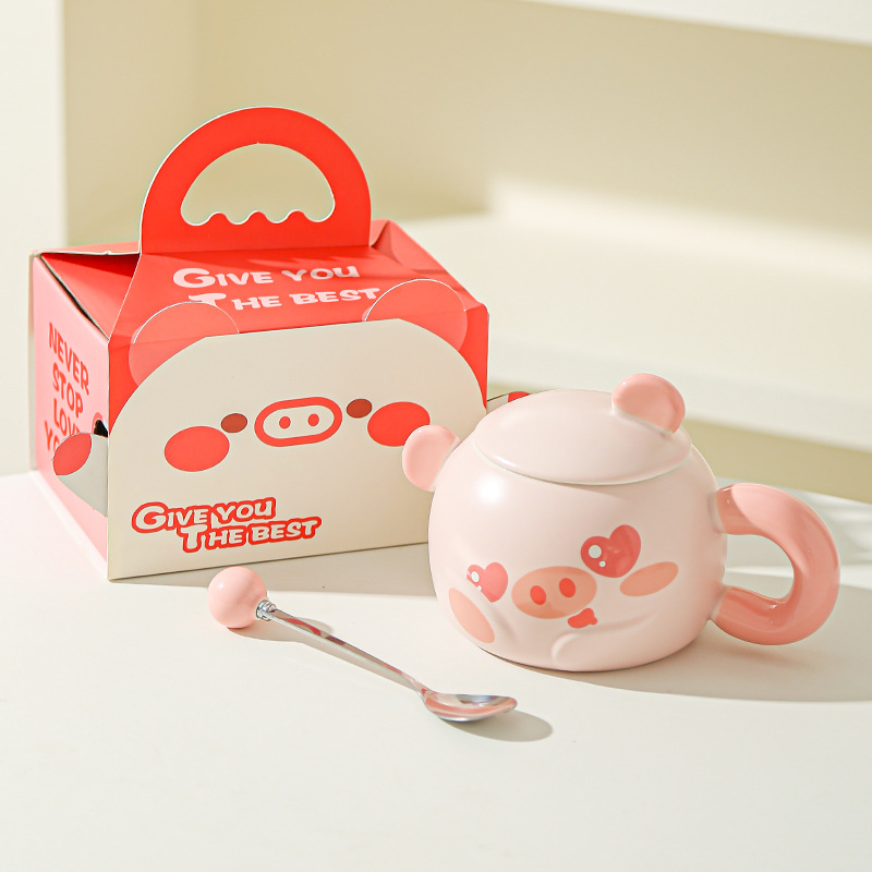 Cerdito Taza de red neta Corazón de niña rosa Hogar creativo Oficina Taza de cerámica Regalo Taza de desayuno de dibujos animados