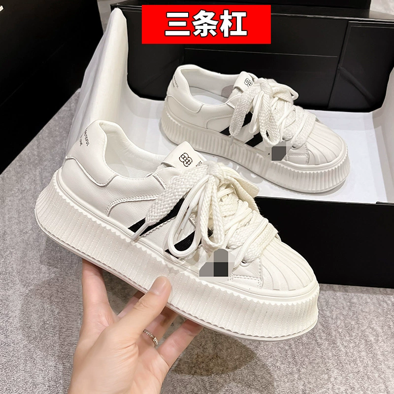 Женские белые туфли из натуральной кожи с сеткой, лето 2024, повседневная обувь на толстой подошве, тонкие дышащие универсальные туфли для печенья