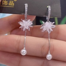 韩版时尚冰花长款流苏珠珠耳坠女气质简约甜美风耳环网红爆款耳扣