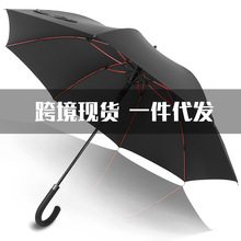 跨境雨伞RPET高尔夫弯柄伞梅雨天超泼水布红色纤维环保再生深圳厂