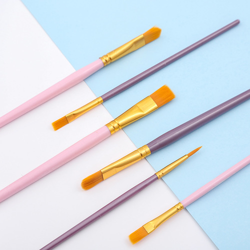 Cross-border Amazon 10 plastic long pole children's art diy oil painting nylon gouache acrylic set brushes