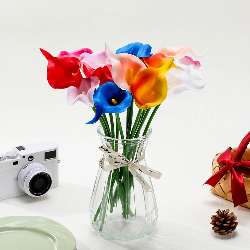 Wedding Bouquet Pu Mini Calla Lily Artificial Flower Outdoor Photography Home Decoration Props Fake Flower Spot Wholesale