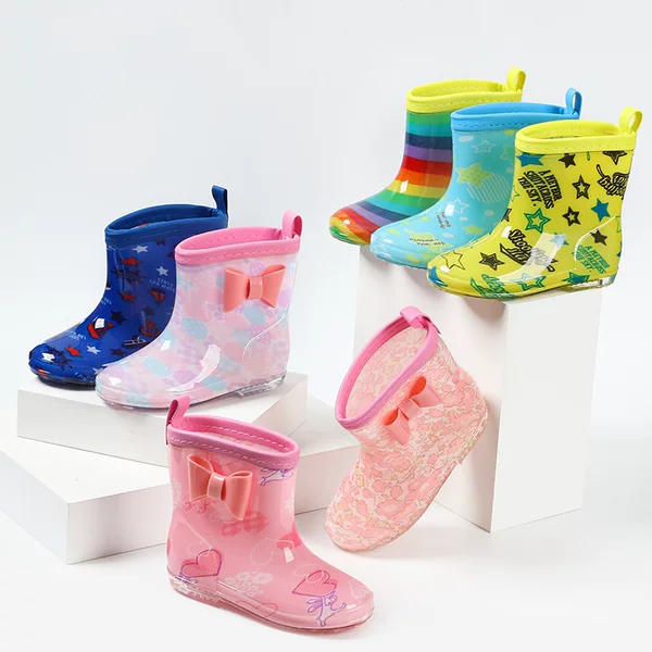 Cross-border export of new flower cloth children's rain boots in stock rain boots baby non-slip waterproof shoes four seasons a generation of hair