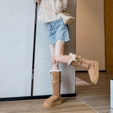 冬季厚底雪地靴女高筒皮带扣骑士靴加绒保暖鞋增高防滑牛筋底过膝