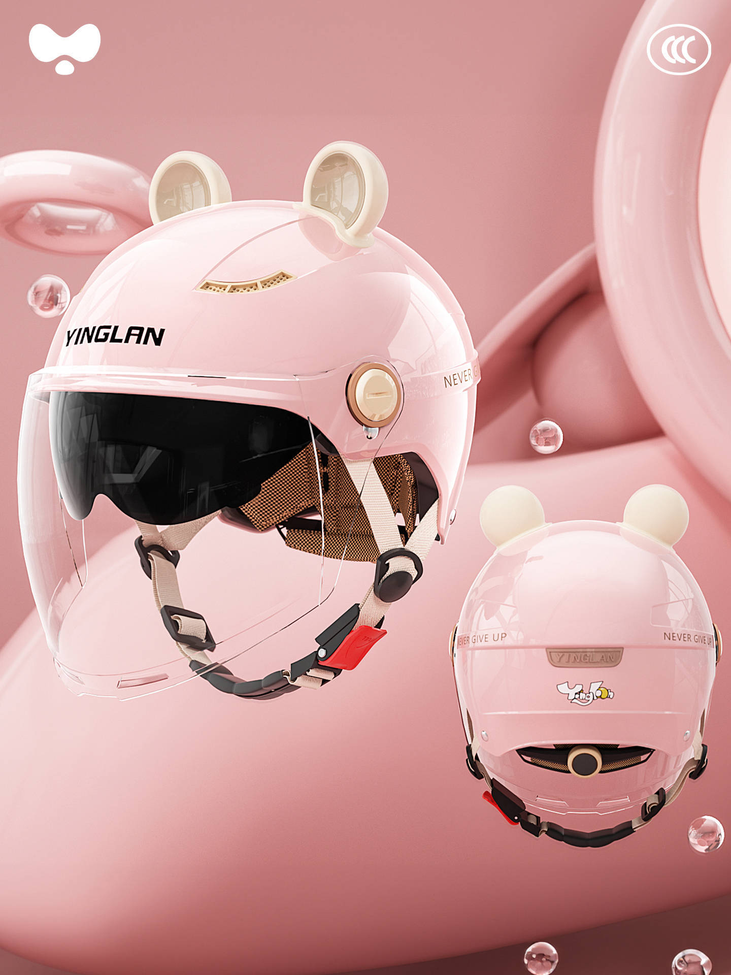 Motosiklet kaskı (dəbilqə): Universal Motorcycle Helmet - 3c-first-love-pink-outer-long-double-visor-a-class-new-national-standard