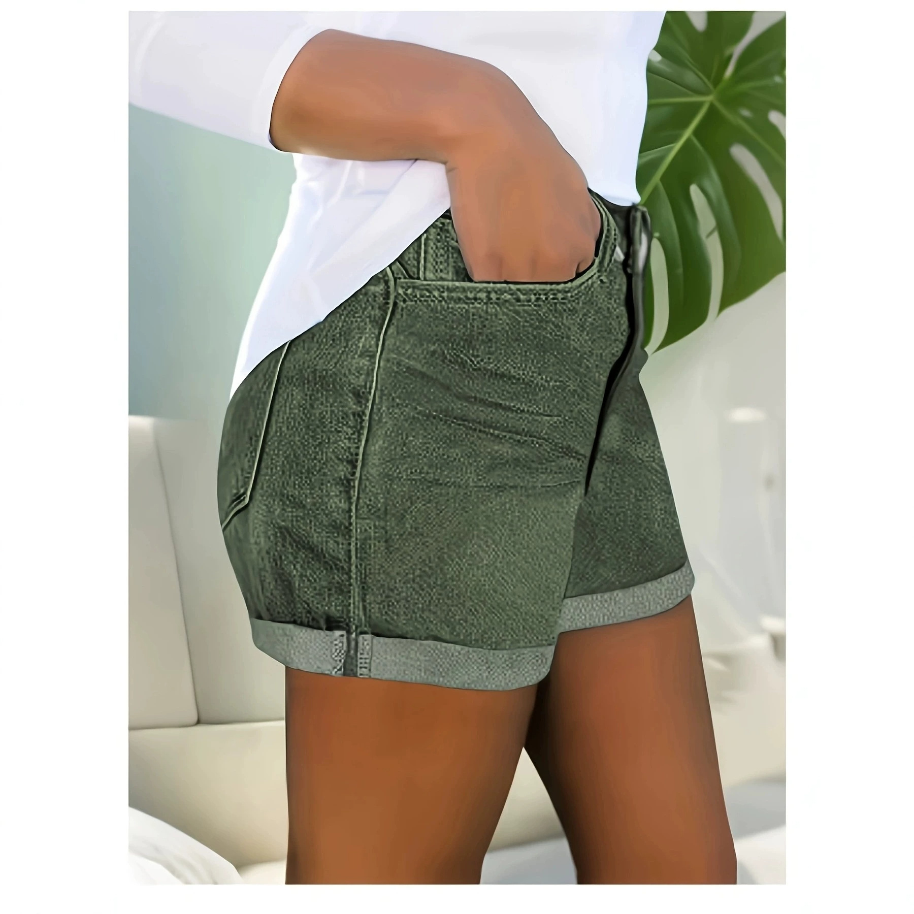 Women's Solid Color Denim Shorts Simple Basic Versatile Standard Size Women's Pants_ecoleips.com