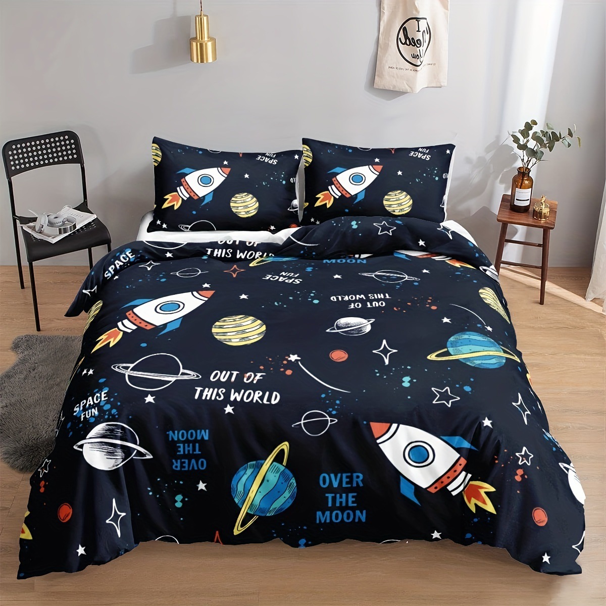 Cartoon Astronaut Digital Printed Edredon Kit Textile Transpirable Transfronterizo Fuente TEMU / JIT