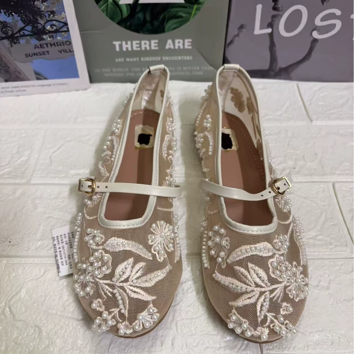 Балетки для улицы ZA2025, весенние, сетчатые, с жемчужной вышивкой, с неглубоким круглым носком, на плоской подошве, женские, дышащие
