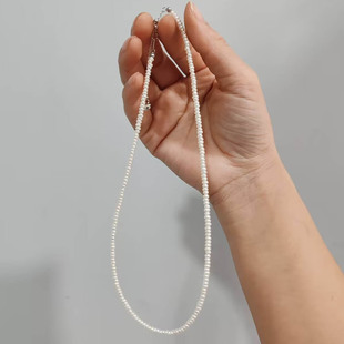 Natural Freshwater Real Pearl Necklace Versatile 925 Silver 2-3 Small Pearl Necklace Fashionable Simple Small Flat Bead Clavicle Chain