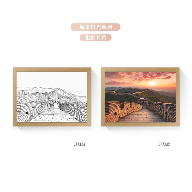 Tres colores TikTok popular pintura ligera de dibujos animados dormitorio noche pintura luminosa marco de fotos de madera maciza creativo bricolaje fabricante