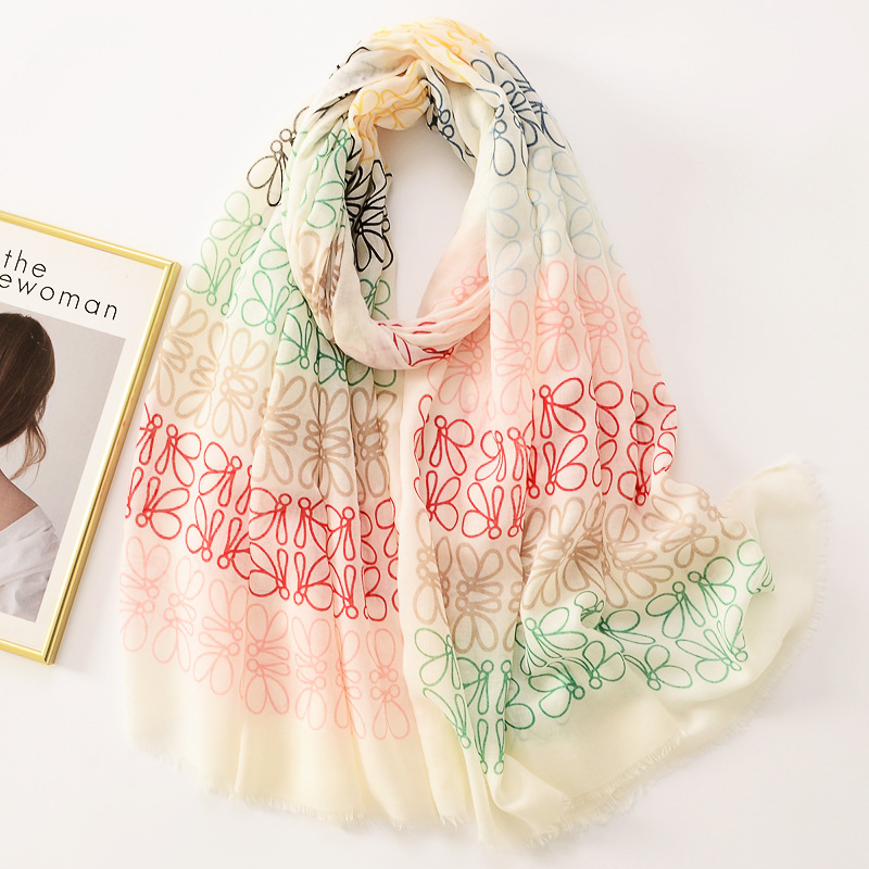 Fresca primavera y verano delgada libélula graffiti protector solar mantón de algodón y lino sensación bufanda viaje fotografía decorativa bufanda para mujeres