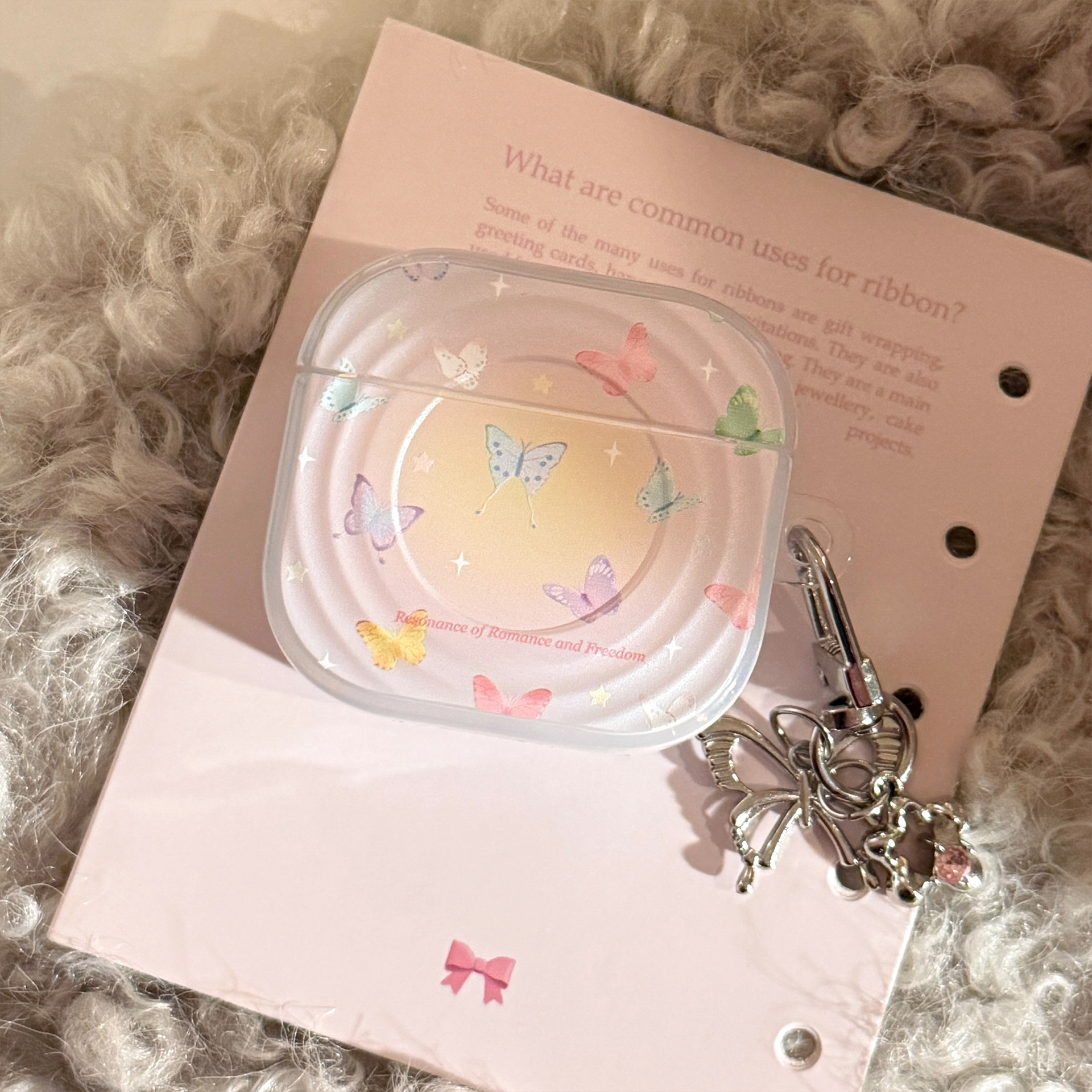 Aplicable a Apple Airpods Pro2 cubierta de color mariposa 1 / 2 Bluetooth 4 generación cubierta de auriculares 3 colgantes de plata galvanizado