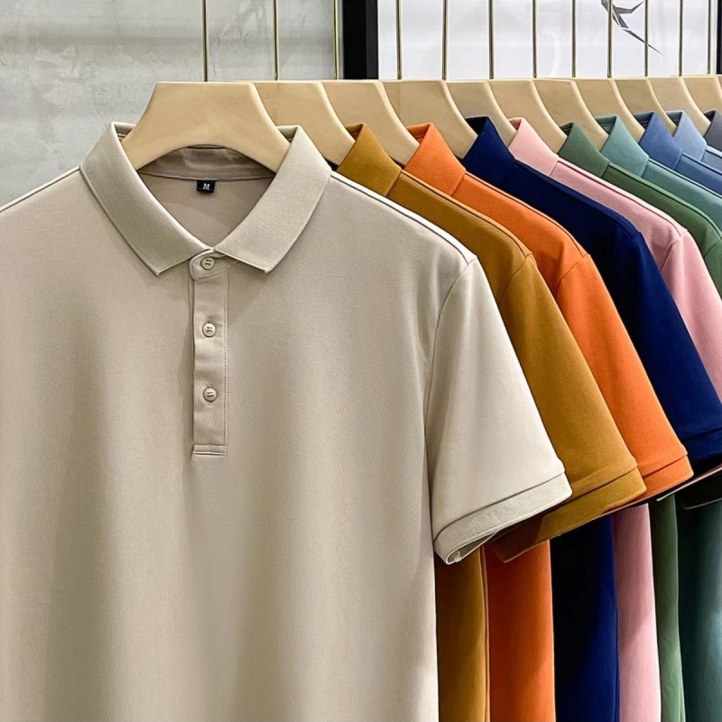 Negocios Camisa de polo de comercio exterior Camiseta de manga corta para hombres solapa suelta verano gama alta TikTok popular Ice Silk Plus size top