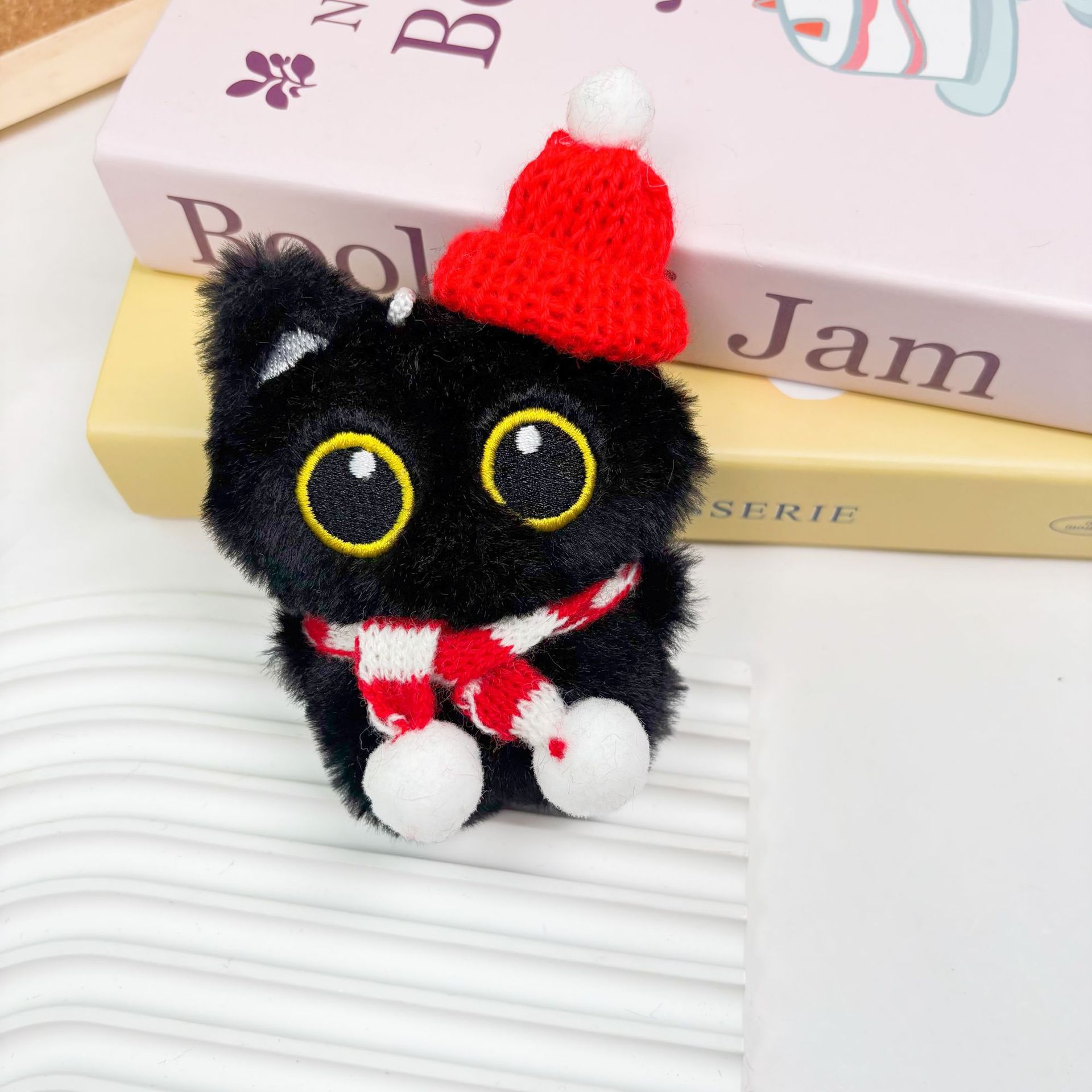 Linda muñeca de peluche pequeño gato negro colgante chirriante colgante de todo fósforo bolso de gato llavero colgante al por mayor