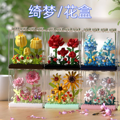 兼容乐高绮梦玫瑰花盒康乃馨仿真永生积木花拼装玩具diy女孩礼物