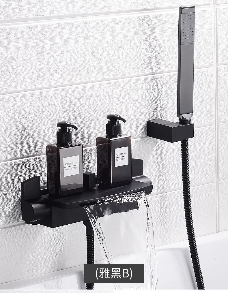 Waterfall-style bathtub faucet wall-mounted, hot and cold shower head set into wall-mounted bathtub faucet undefined