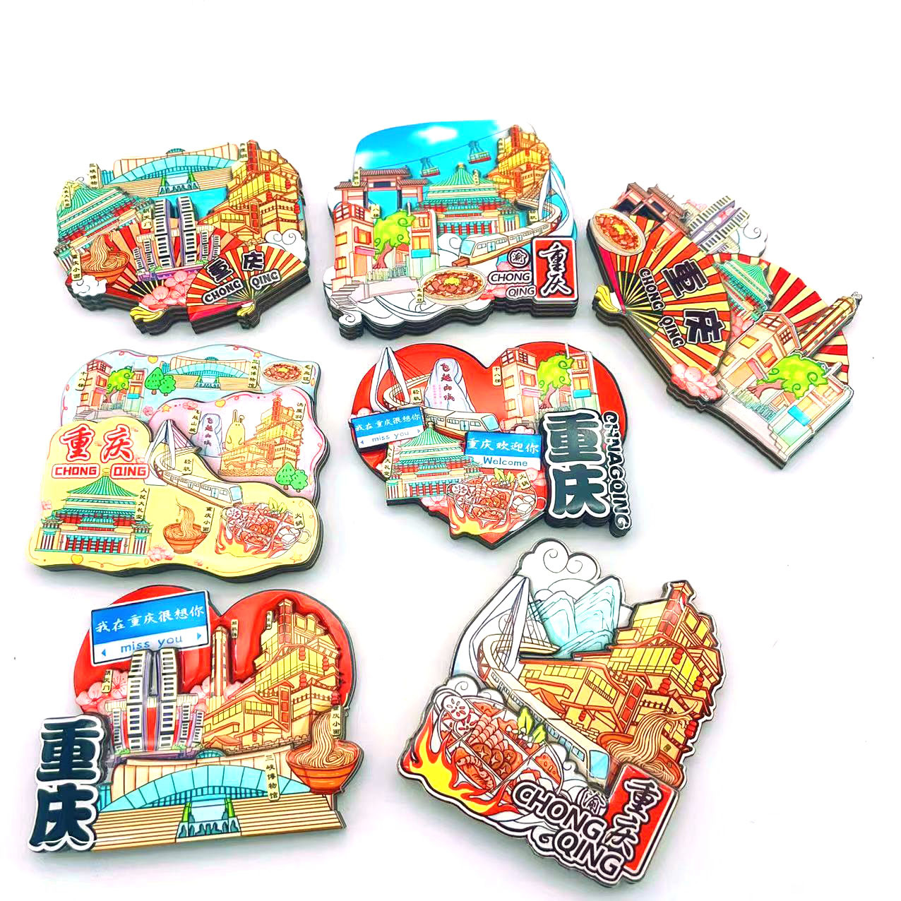 Adhesivo magnético creativo estilo chino | Souvenir Chongqing | Decoración para refrigerador o madera