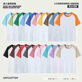 220克插肩纯棉t恤印logo班服撞色圆领短袖文化衫广告工作服印字