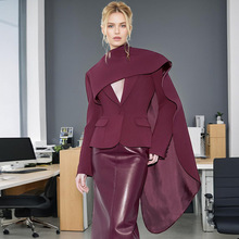 复古风深V收腰显瘦纯色上衣 2025新款设计感拼接披肩式西装外套女