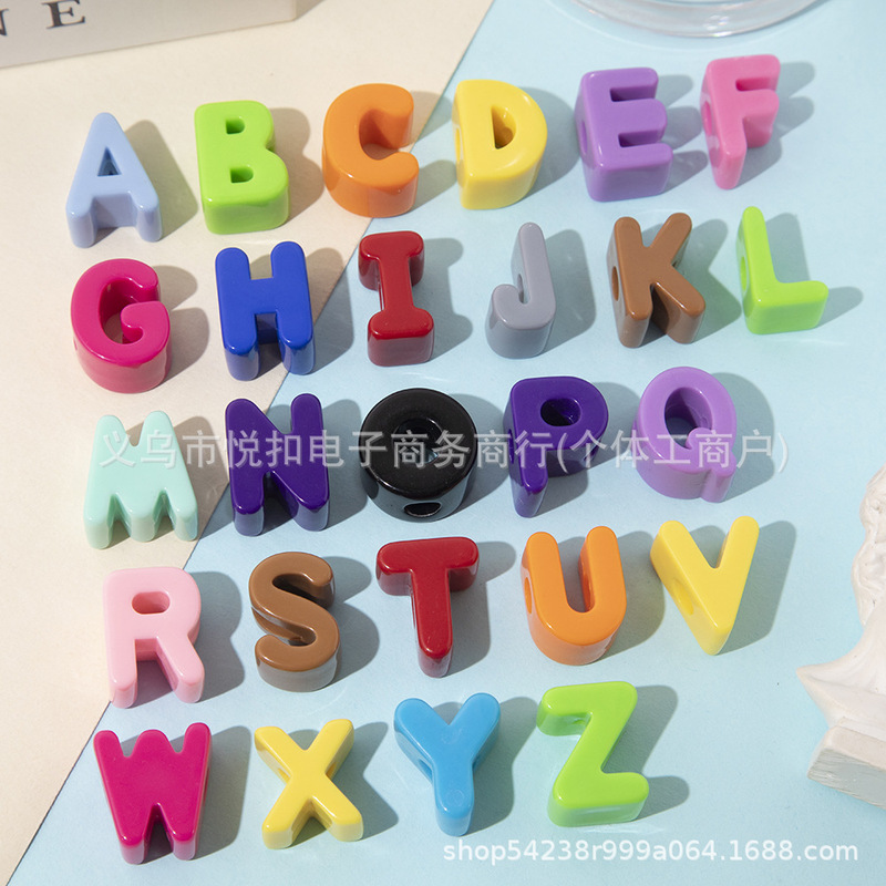 Dark color black gray coffee hole 6mm acrylic English letter beads handmade beaded straight hole loose beads mobile phone chain beads