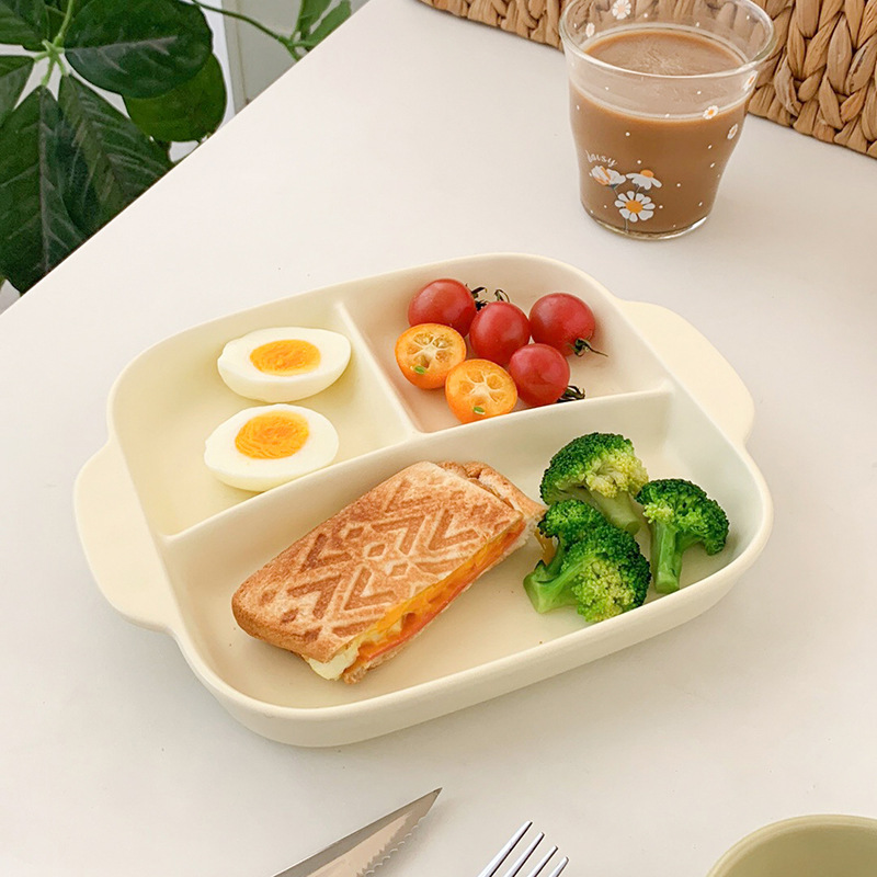 211 Reduced Fat Dinner Plate Divided Three Ceramic Plates Adult Breakfast Plate Children's Tableware Korean ins Separated Plates