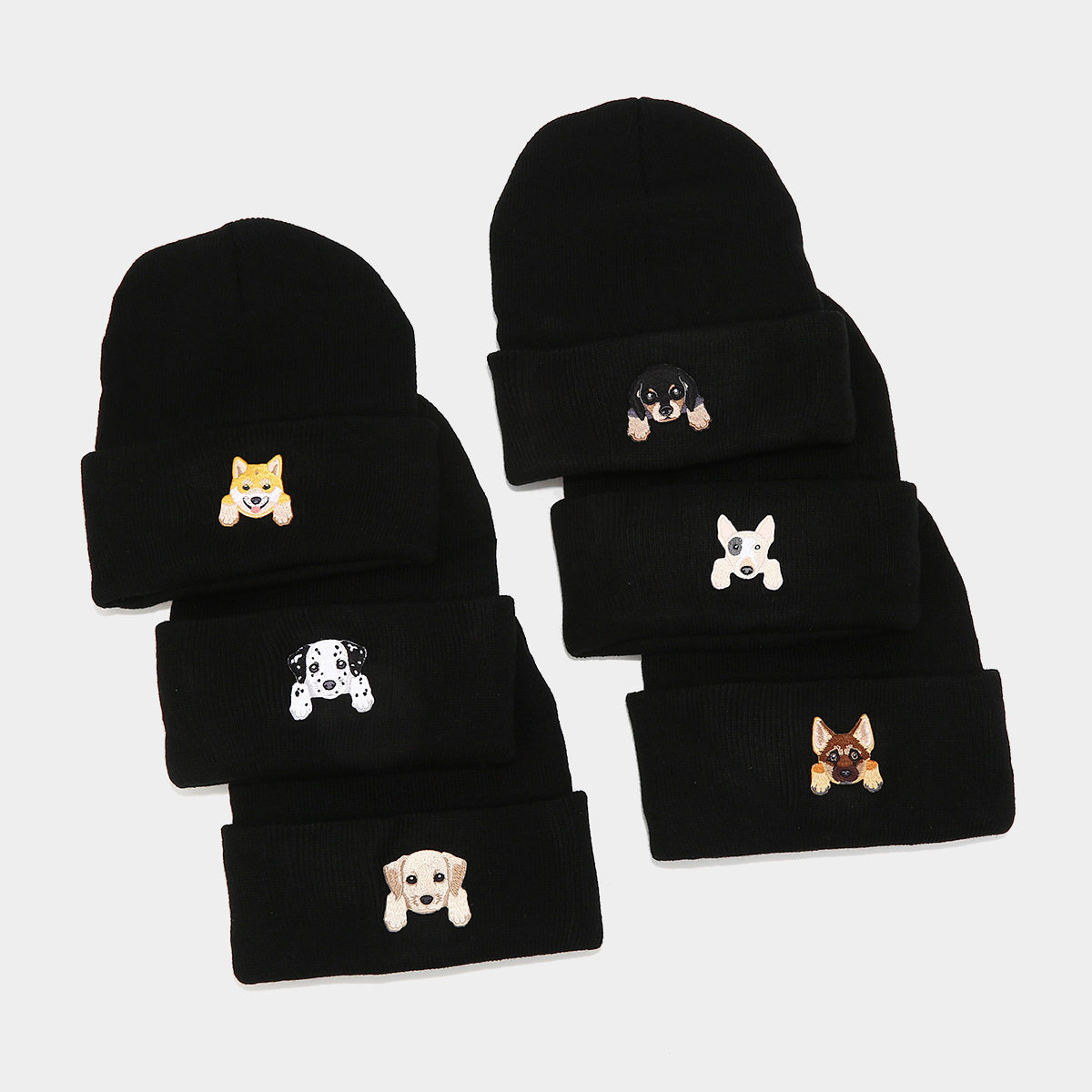 Ins lindo cachorro cabeza de pegatina sombrero de punto otoño invierno estilo callejero de la moda de la pelo sombrero pareja sombrero negro image 3
