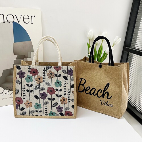 New Cotton Linen Handbag Printed Bento Style Tote Bag Large Capacity Hand-held Bag with Letter Print Women's Bag Wholesale