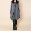 Autumn dress with sleeves for leisure, Korean style, plus size, round collar