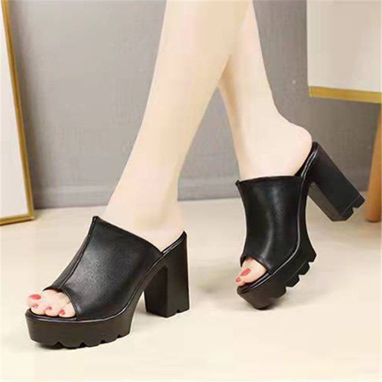 Zapatillas de pez, zapatillas frías, zapatillas de altura de moda, zapatillas de tacones altos, zapatillas antideslizantes, tacones gruesos, impermeables