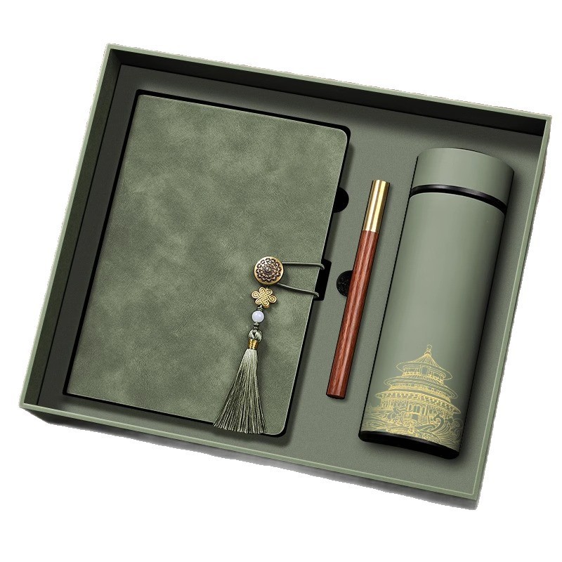 Cuaderno de negocios acompañante regalo caja de regalo set de piel de oveja USB bolígrafo de firma retro cuaderno puede imprimir LOGO