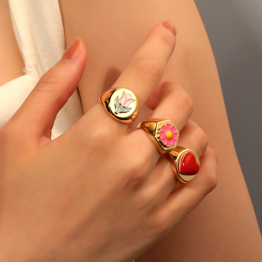 fashion geometric flower multicolor heart ring wholesalepicture2