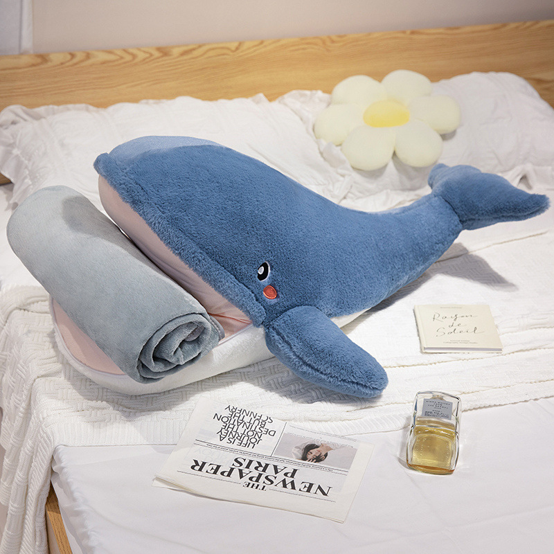 다크 블루 고래 베개 담요 2 대 1 베개 80cm 담요 1*1.7m 1.4kg