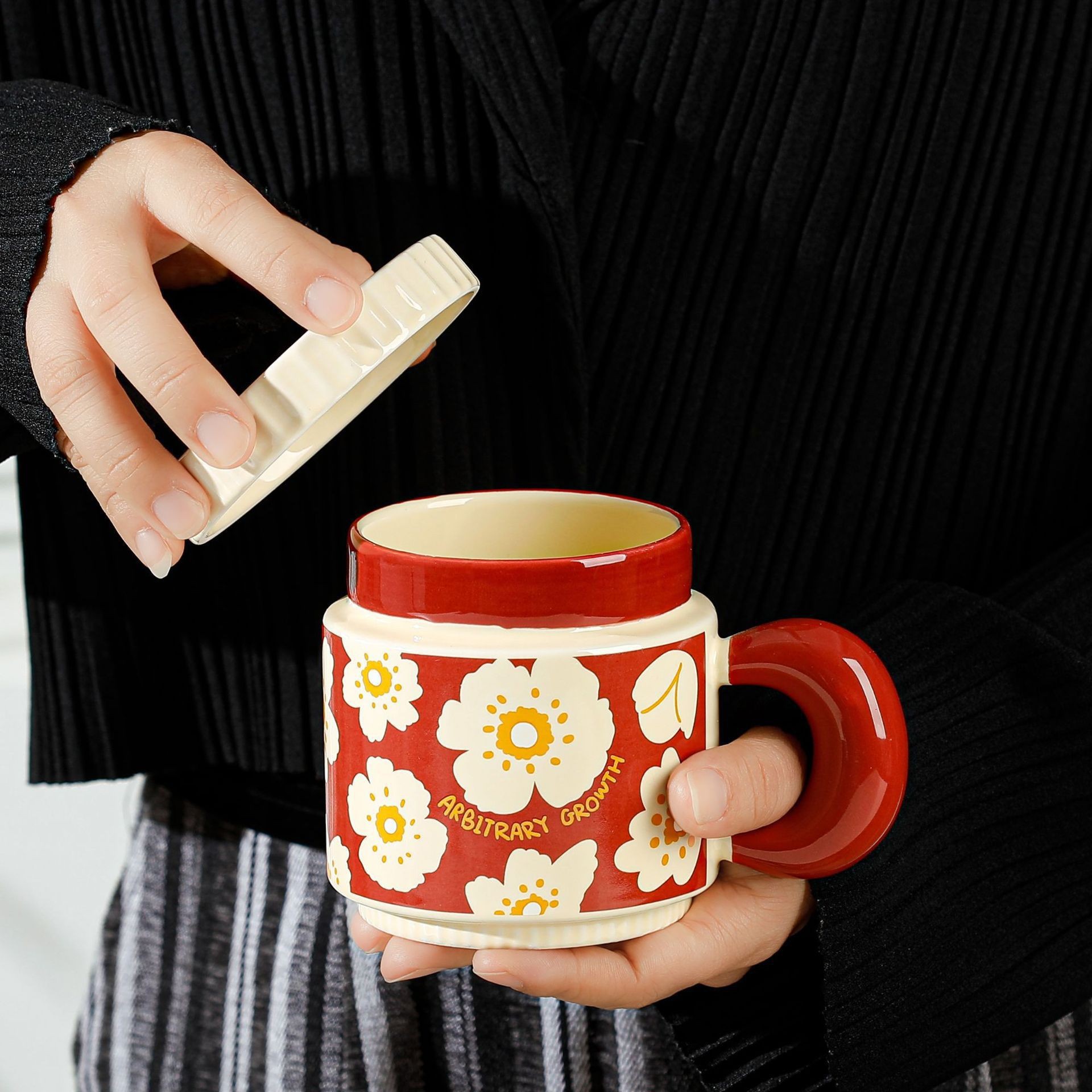 Retro nicho taza de agua taza de cerámica de oficina copas de copas con tapa de regalo de cumpleaños taza de café