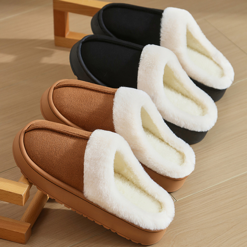 2025 outer wear cotton slippers female autumn and winter home couple warm shoes closed toe heel autumn and winter platform slippers male wholesale