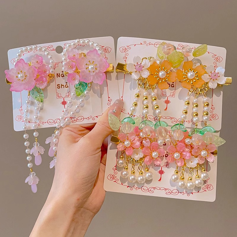 Niños vestidos de estilo antiguo para el cabello Hanfu flores bordas niñas super inmortales tarjeta de cabello tocado de estilo chino arco clip