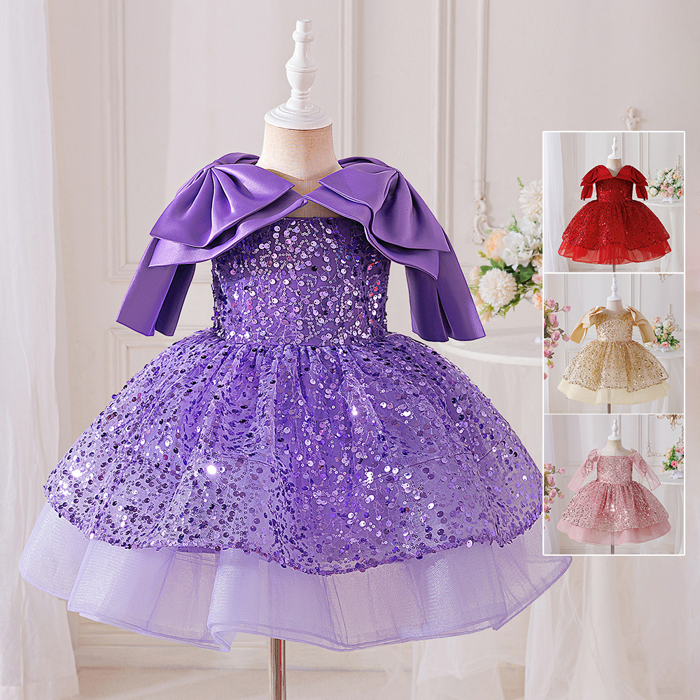 Nuevo vestido de cumpleaños infantil de sequillas, vestido de baile de chicas, vestido de piano de anfitrión, sensación de alto nivel