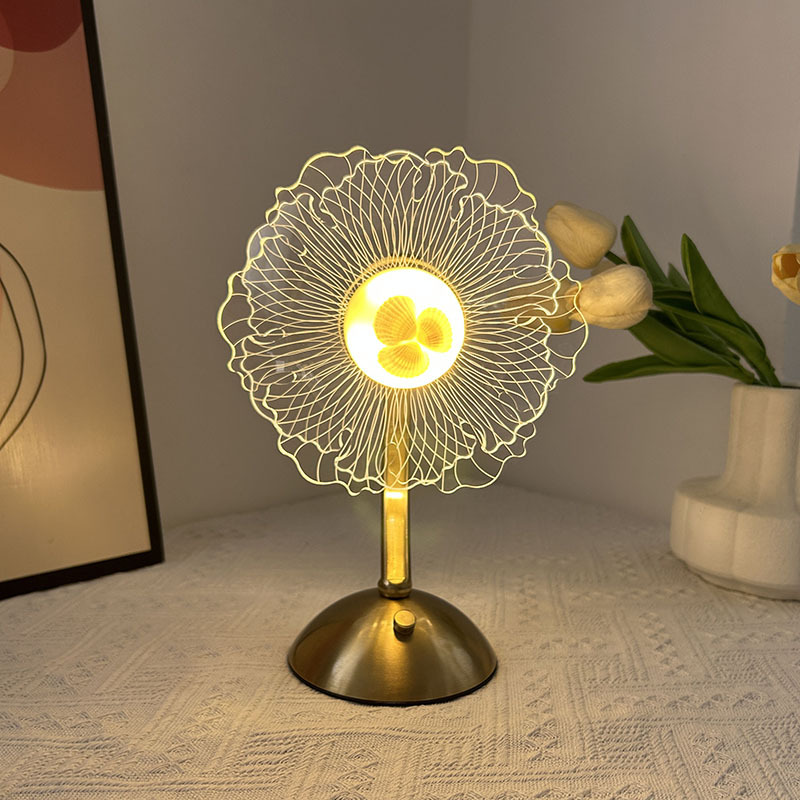 Nuevo estilo transfronterizo luz de lujo táctil recargable lámpara de mesa dormitorio lámpara de noche sensación romántica de alta calidad flor acrílica luz ambiental