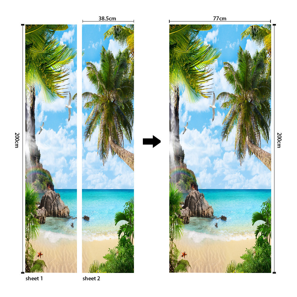 Pegatinas para puertas 3D respetuosas con el medio ambiente, autoadhesivos, fabricantes de origen al por mayor, patrones populares transfronterizos de alta definición, adhesivos para puertas impermeables, a prueba de aceite y antiincrustantes