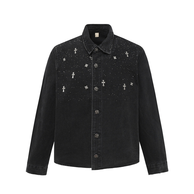 Cross-Border Fashion Brand American Retro Heavy-Duty Starry Sky Rhinestone Cross New High Street Loose Fit Washed Simple Style