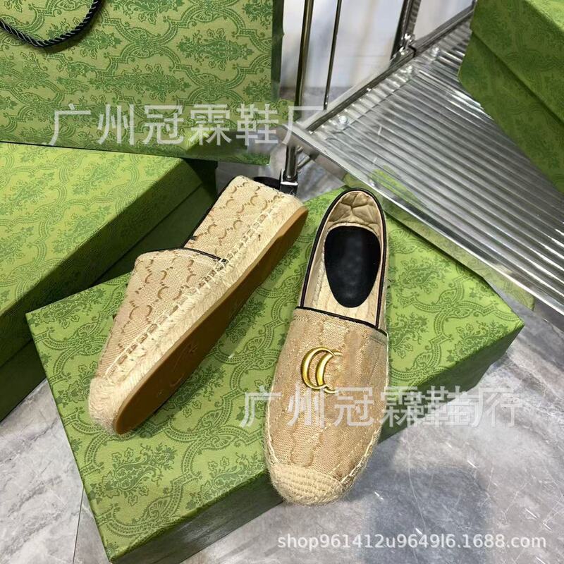 高版本G 家刺绣印花渔夫鞋2025年秋季编织橡胶底皮面浅口休闲女鞋|undefined