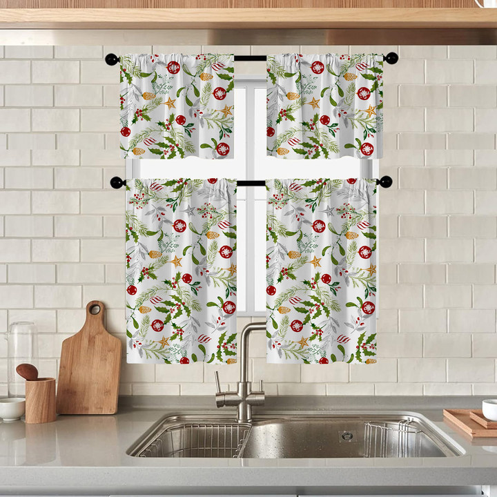 Factory Sales Christmas Party Short Curtain Amazon Finished Kitchen Curtain Short Curtain Oxford Cloth Wear Rod Curtain Window Curtain Curtain