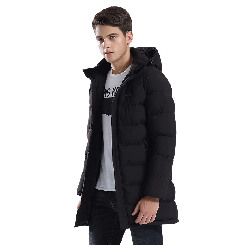 跨境石墨烯充电加热马甲智能三挡控温男长款大衣连帽发热长款衣服